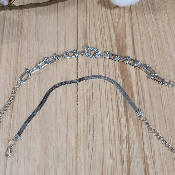 🩶🩶NEW🩶🩶 GORGEOUS!! 2PC Chain Link and Herringbone CZ Bracelet Set in SILVER - Picture 12 of 14